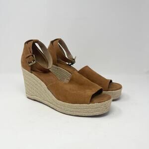 Universal Thread Espadrille Wedge‎ Sandal Womens 11 Cognac Brown Faux Suede Boho